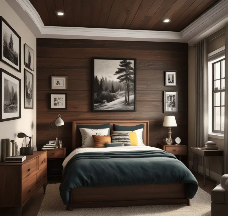 Add Warmth with Dark Wood Paneling
