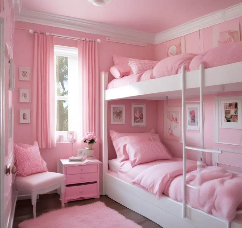 Adorable Pink and White Bunk Room
