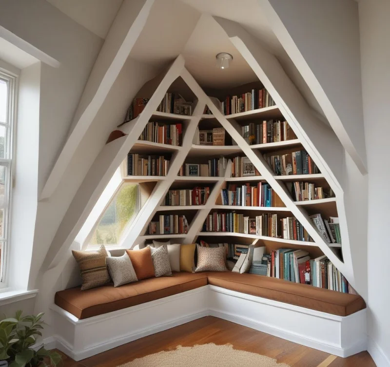 Angled Window Reading Nook with Custom Storage
