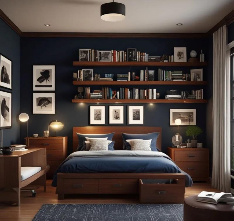 Bold Boys Bedroom In Dark Wood Tones
