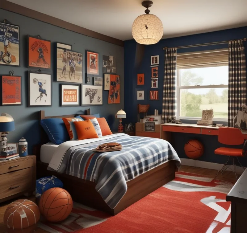 Boys Bedroom Celebrating Athletic Interests
