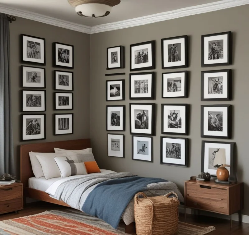 Boys Bedroom Featuring Art Collection Display
