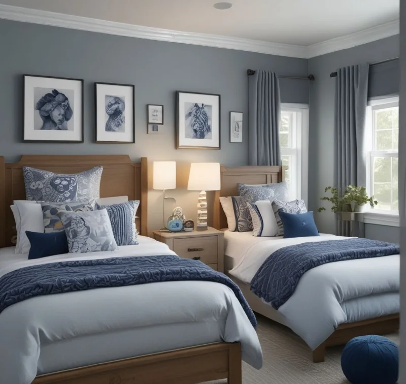 Boys Bedroom In Cool Gray And Blue
