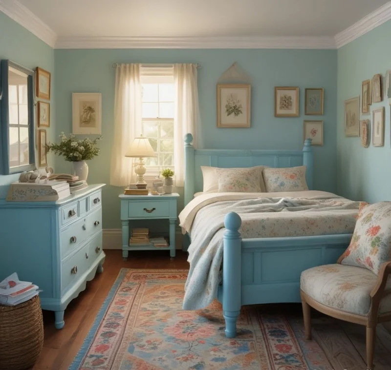 Charming Blue Cottage-Style Bedroom
