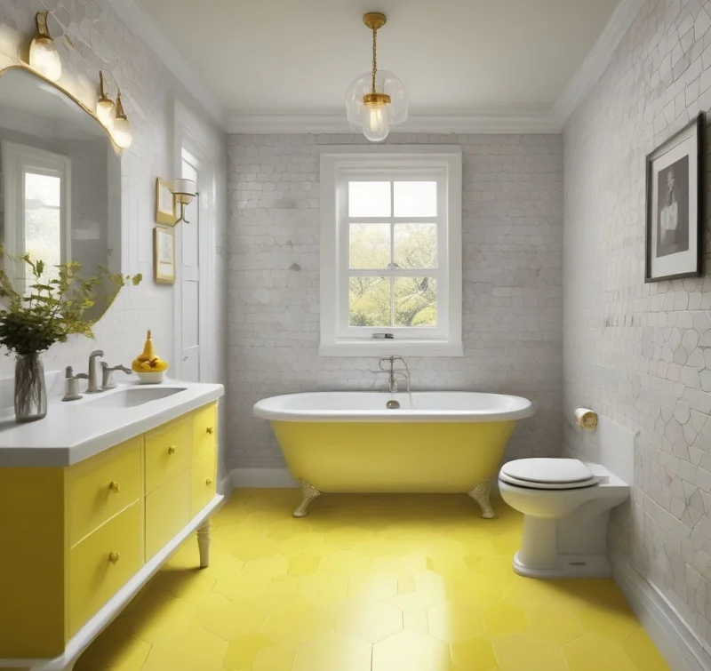 Cheerful Brightness with Yellow Hexagon Tile Floors
