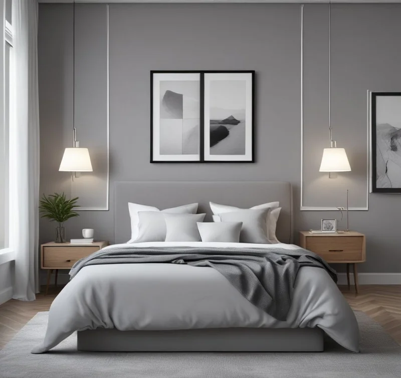 Clean Grey Bedroom With Simple Lines

