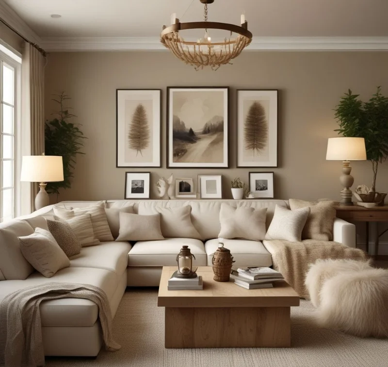 Comfortable Beige Living Room with Natural Textures
