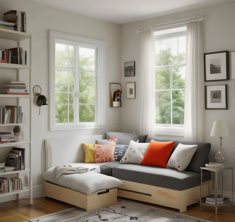 Compact Sleeper Loveseat in Tiny Guest Bedroom
