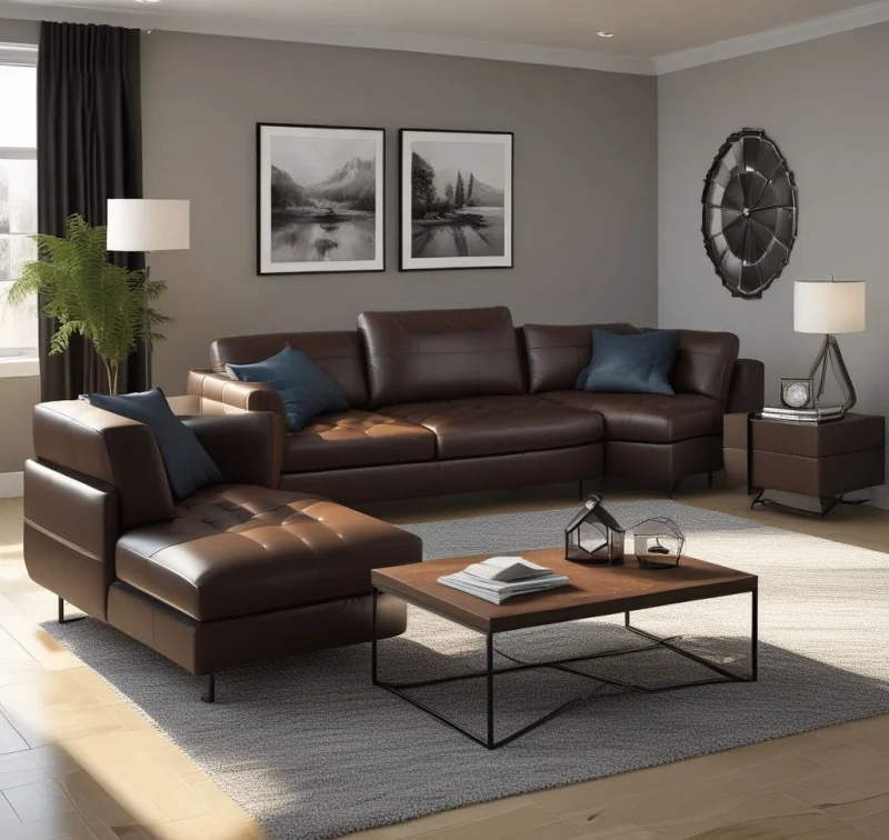 Contemporary Faux Leather Sleeper Sofa in Modern Guest Room
