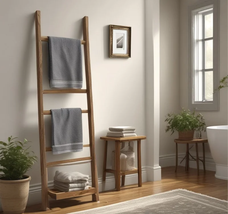 Create Rustic Appeal with Freestanding Wooden Ladder Racks
