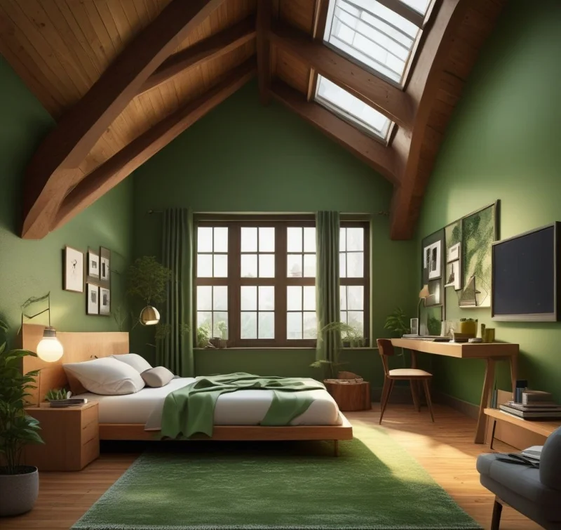 Create a Lofted Sanctuary with Peaceful Green Vibes
