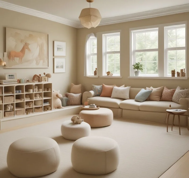 Creative Beige Play Area with Soft Materials
