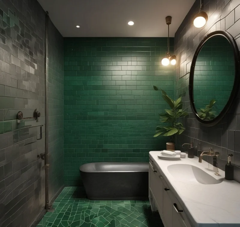 Dramatic Impact with Green and Black Tile Contrast
