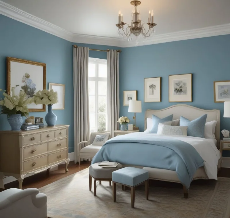 Elegant Powder Blue Guest Room

