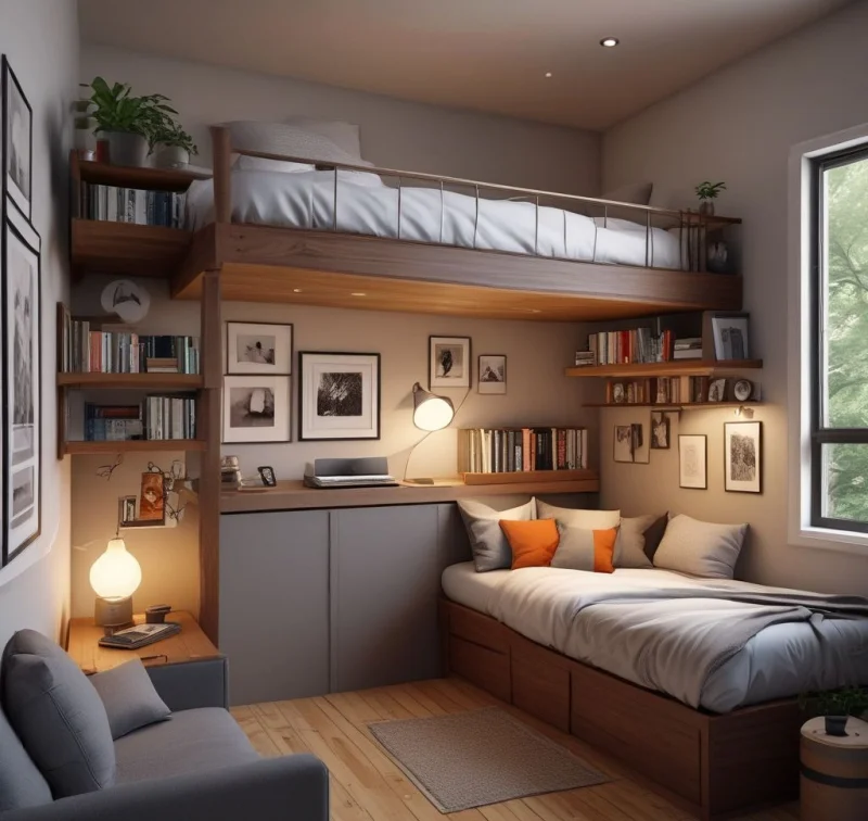 Elevated Sleeping Area with Loft Bed
