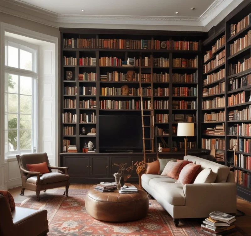 Floor-to-Ceiling Built-In Book Display
