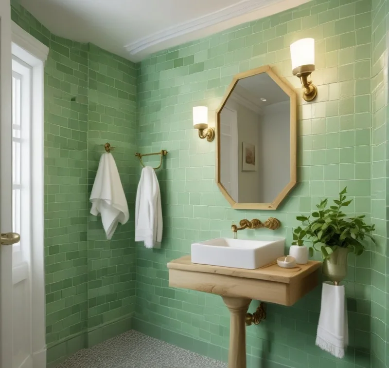 Fresh Mint Powder Room Design
