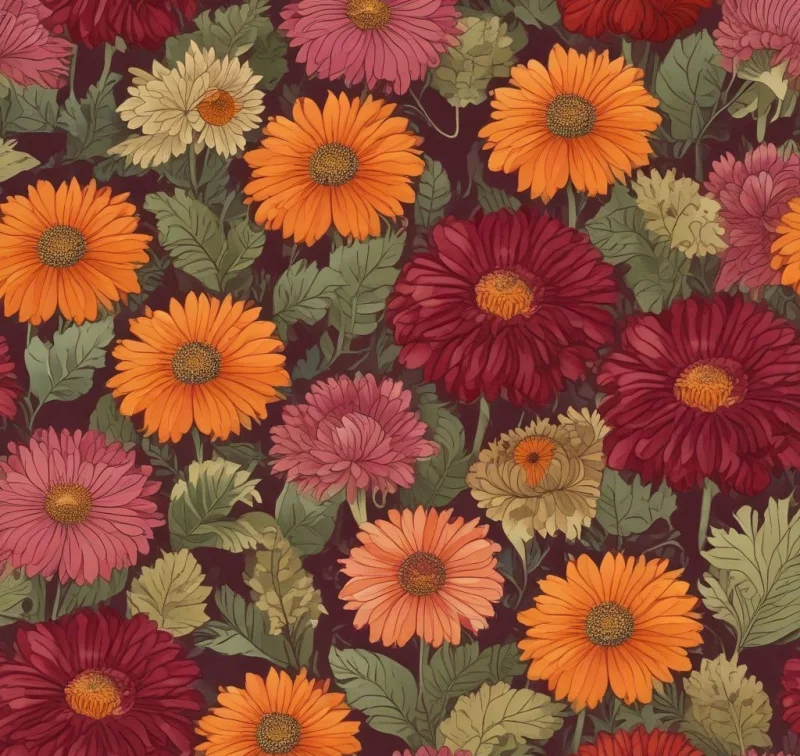 Gentle Botanical Blooms in Autumn Shades
