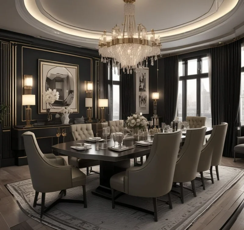 Glamorous Art Deco Dining Room Drama
