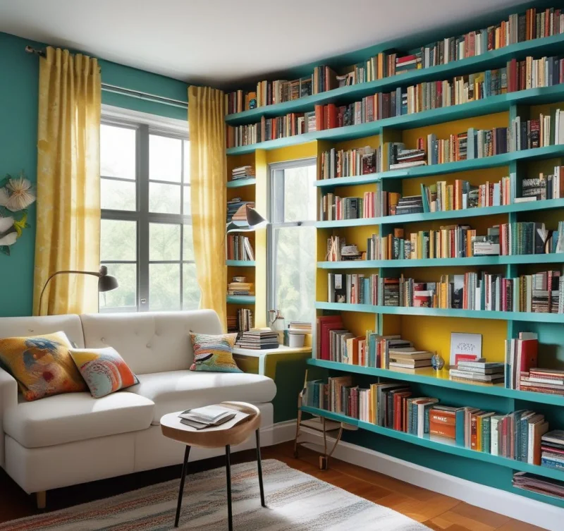 Make a Statement with Bold Colorful Bookshelf Walls
