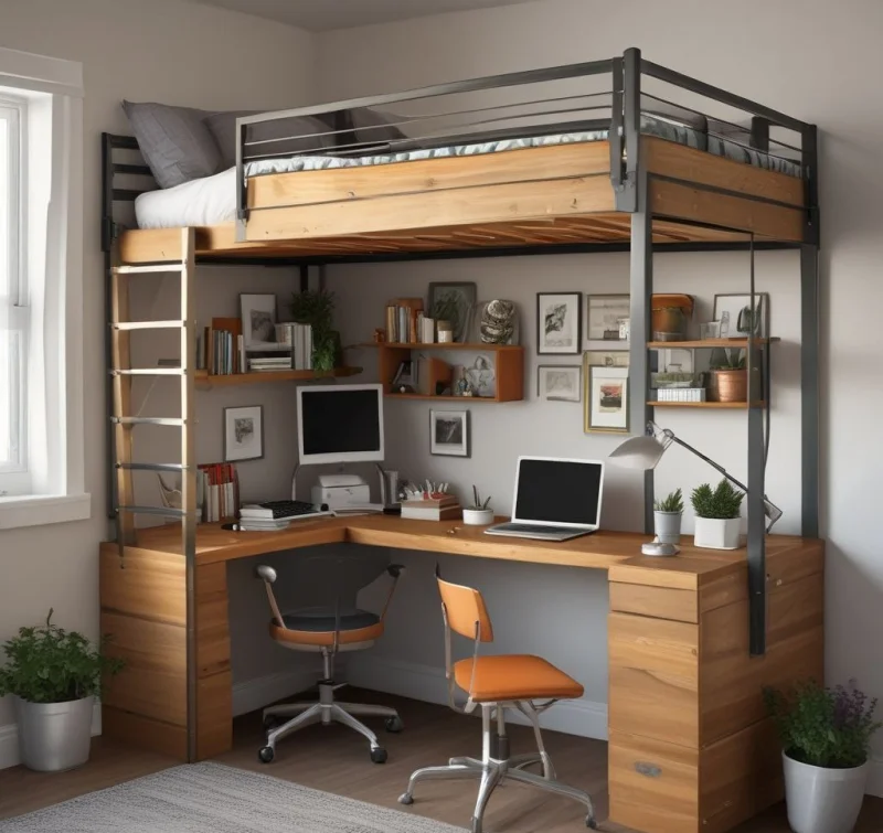 Maximize Room Space with Raised Beds and Work Areas
