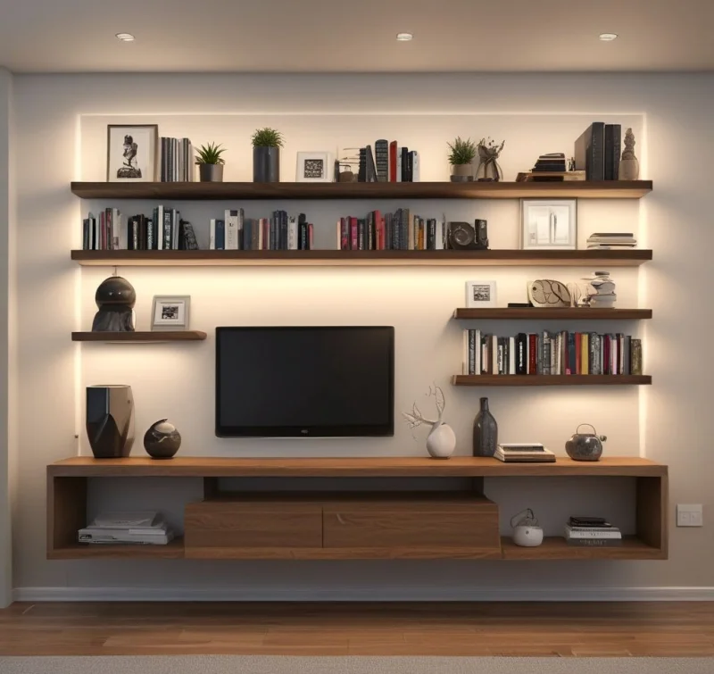 Minimalist Shelving with Ambient Features
