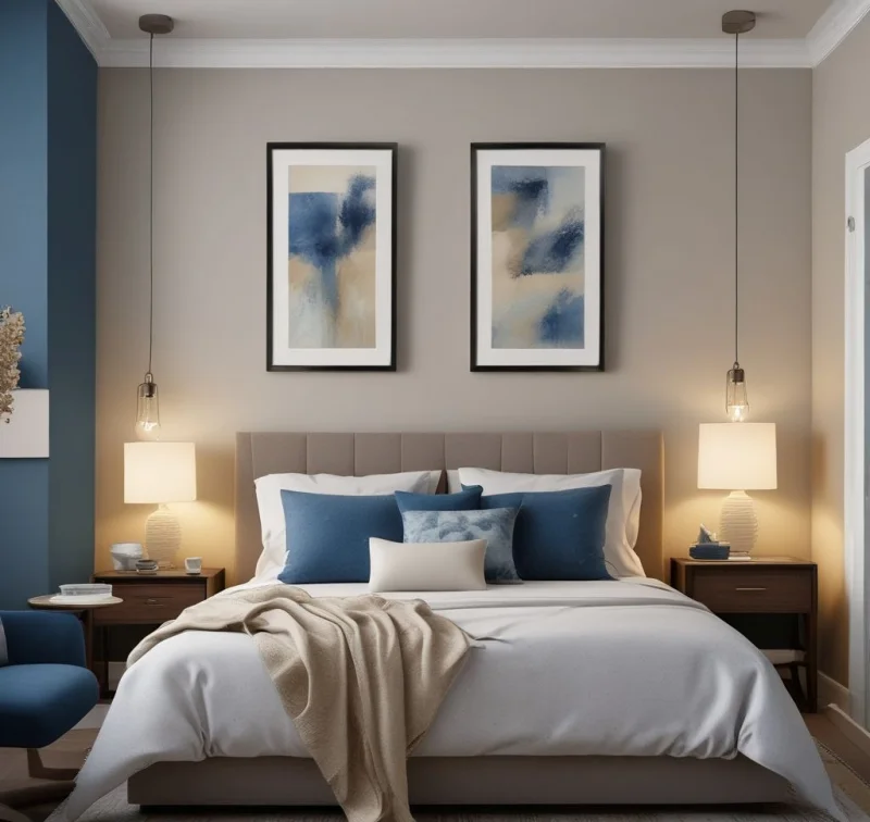 Modern Blue with Warm Neutral Tones
