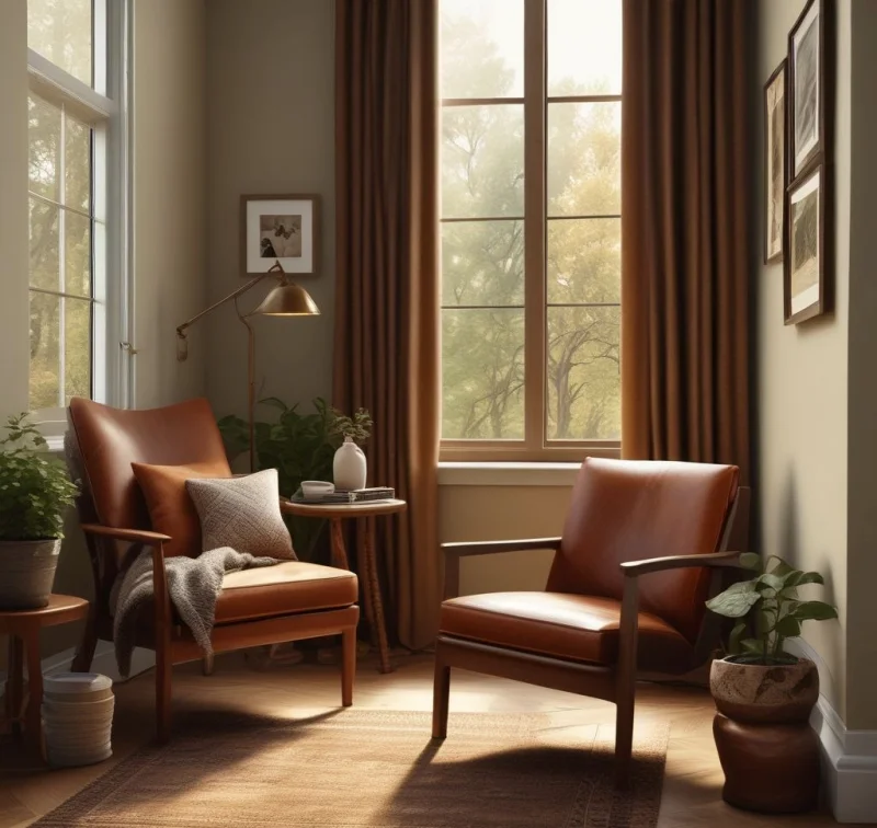 Natural Reading Corner with Earth-Inspired Details