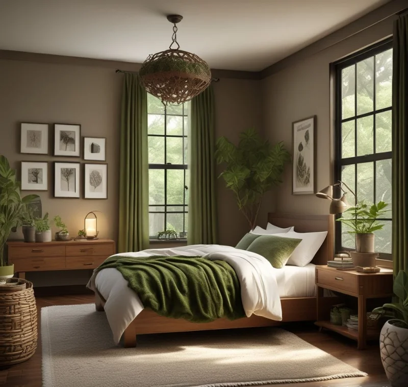 Nature-Inspired Browns with Fresh Green Touches
