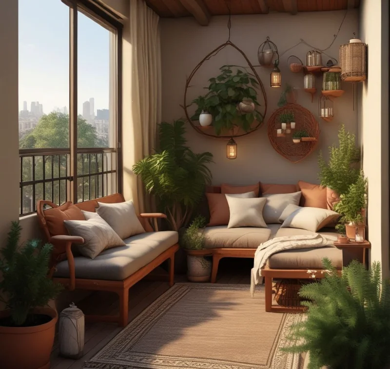 Peaceful Outdoor Balcony with Organic Elements