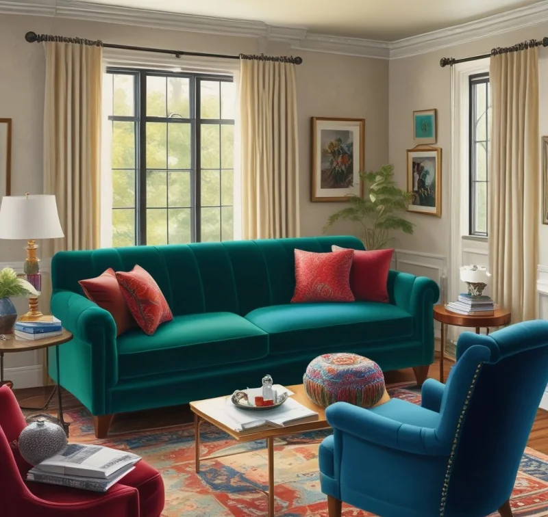 Plush Velvet Sleeper Sofa in Intimate Guest Space
