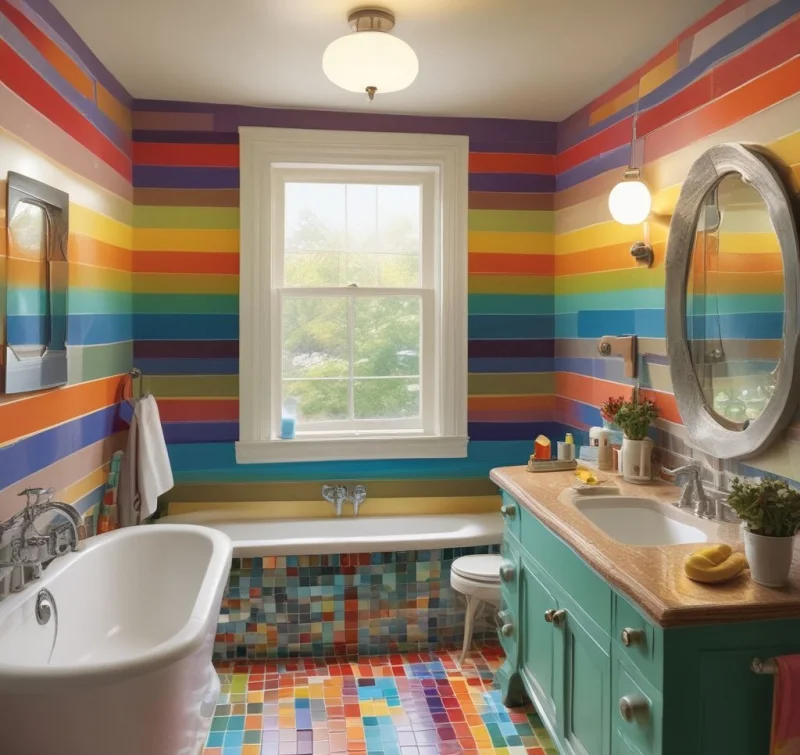 Rainbow-Inspired Retro Bathroom for Ultimate Color Joy

