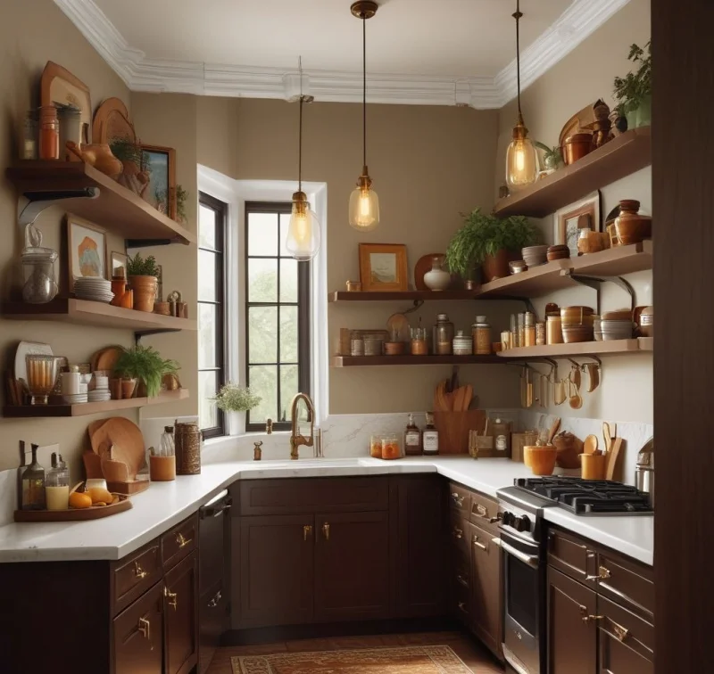Rich Cocoa Kitchen with Golden Highlights