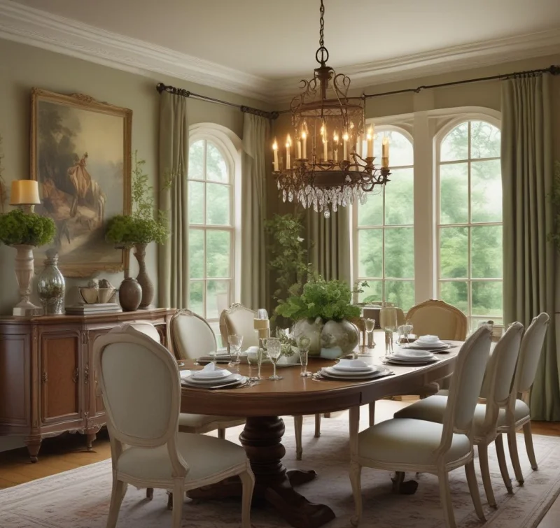 Romantic French Country Dining Room Elegance
