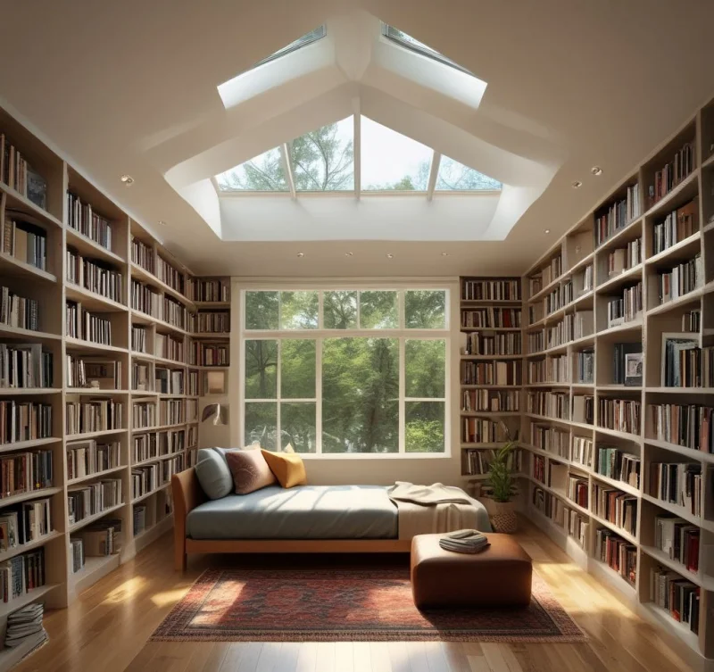 Skylight Reading Retreat with Natural Illumination
