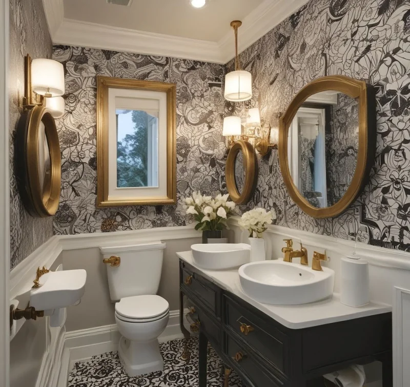 Small Powder Room Magic with Statement Pattern Walls
