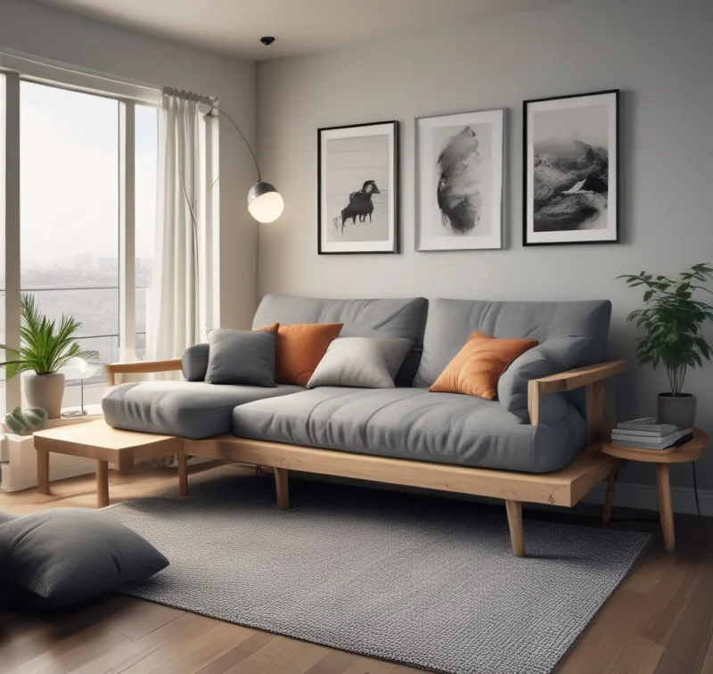 Space-Saving Sleeper Sofa with Attached Side Tables
