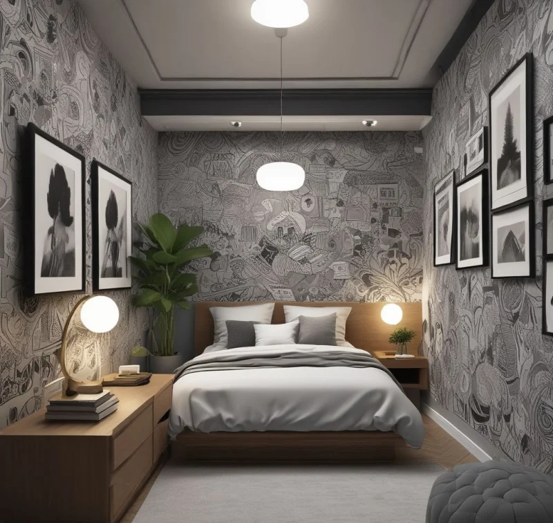 Statement Wall in a Small Bedroom
