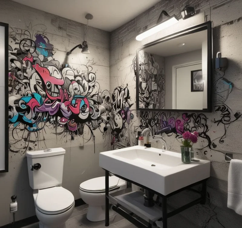 Street Art Inspired Bathroom with Urban Gallery Vibes

