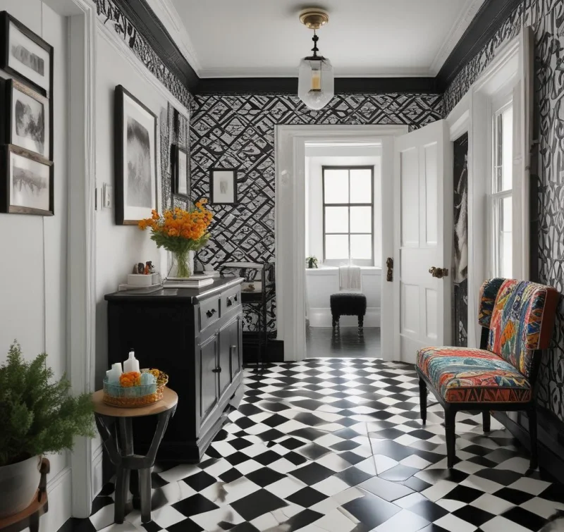 Striking Black and White Design with Colorful Surprises
