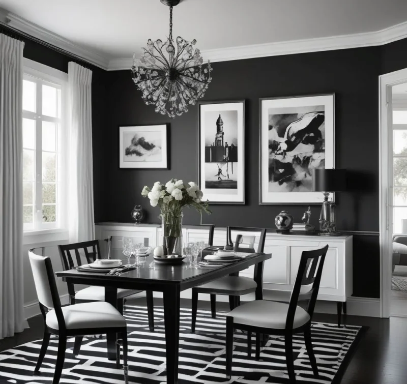 Striking Monochrome Dining Room Impact
