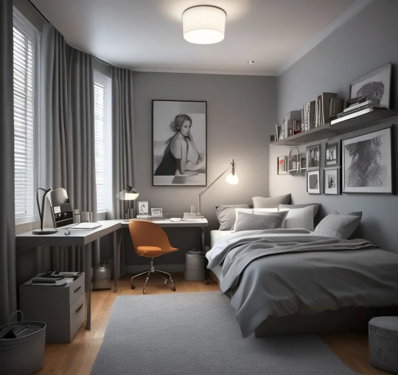 Stylish Grey Teen Bedroom Space
