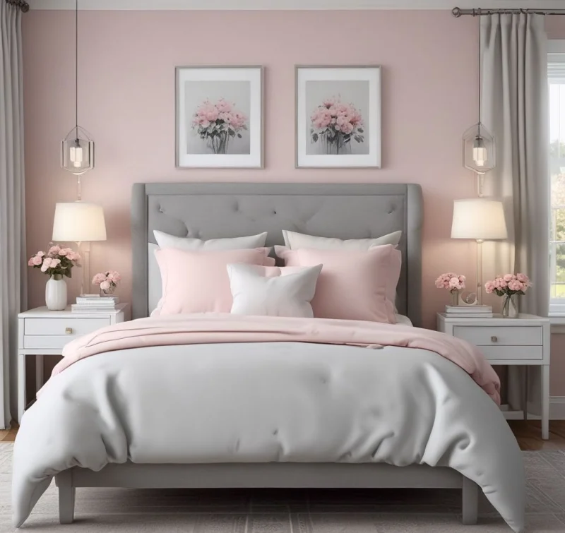 Sweet Grey And Blush Pink Bedroom
