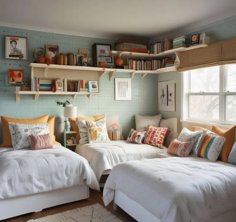 Twin Beds with Pegboard Organization Systems
