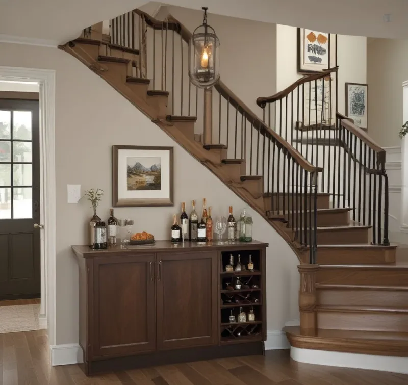 Utilize Under-Stair Space for a Unique Bar Nook
