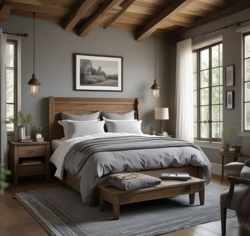 Warm Rustic Grey Bedroom
