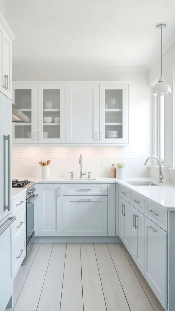 Airy Light Blue And White Kitchen Design
