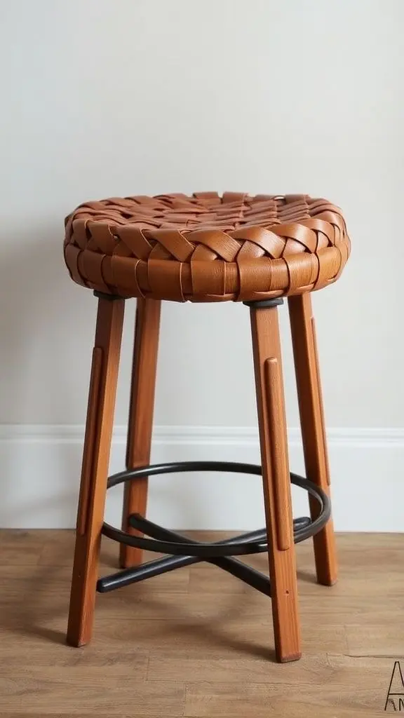 Artisan Woven Leather Strap Stools
