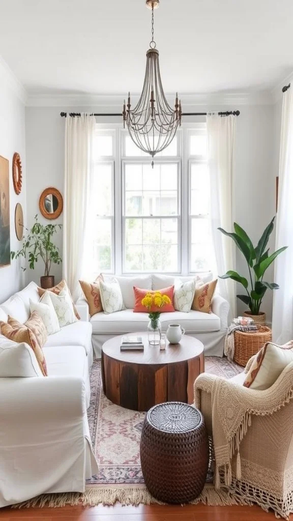 Bohemian White Living Room With Eclectic Flair
