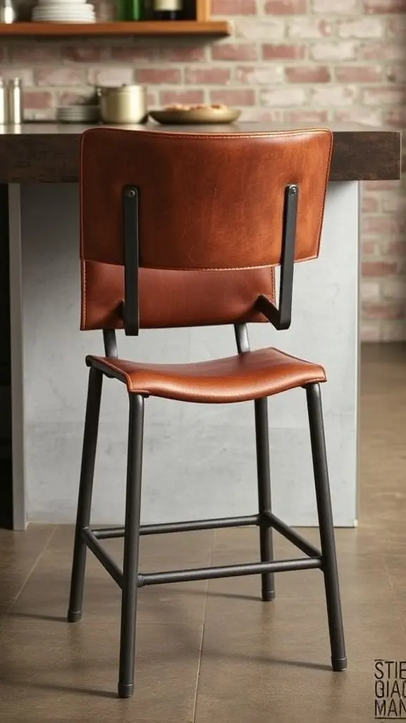 Bold Industrial Stools With Leather And Backrests
